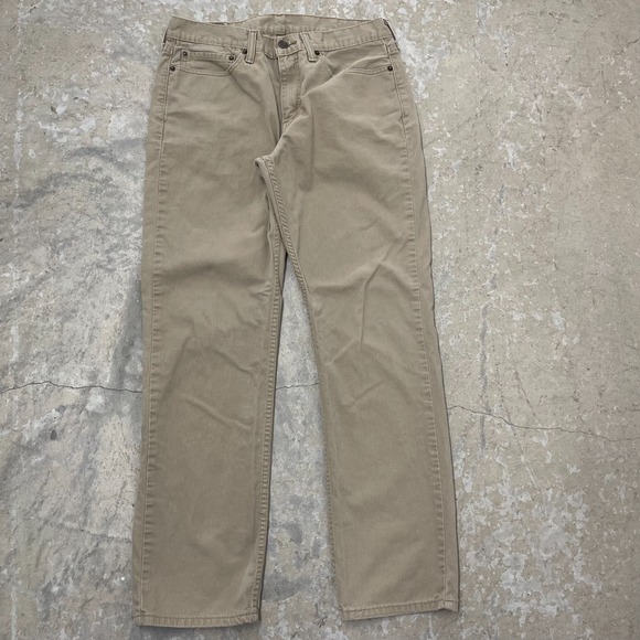 Levis Jeans Mens 33x31 Tan Khaki Pants 514 Slim Straight Work Denim Tag 34x32 - Picture 1 of 16